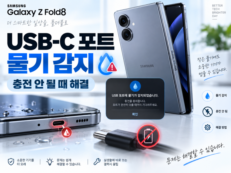 갤럭시 Z 폴드8 USB-C 포트 물기 감지 뜰 때｜충전 안 될 때 해결 방법