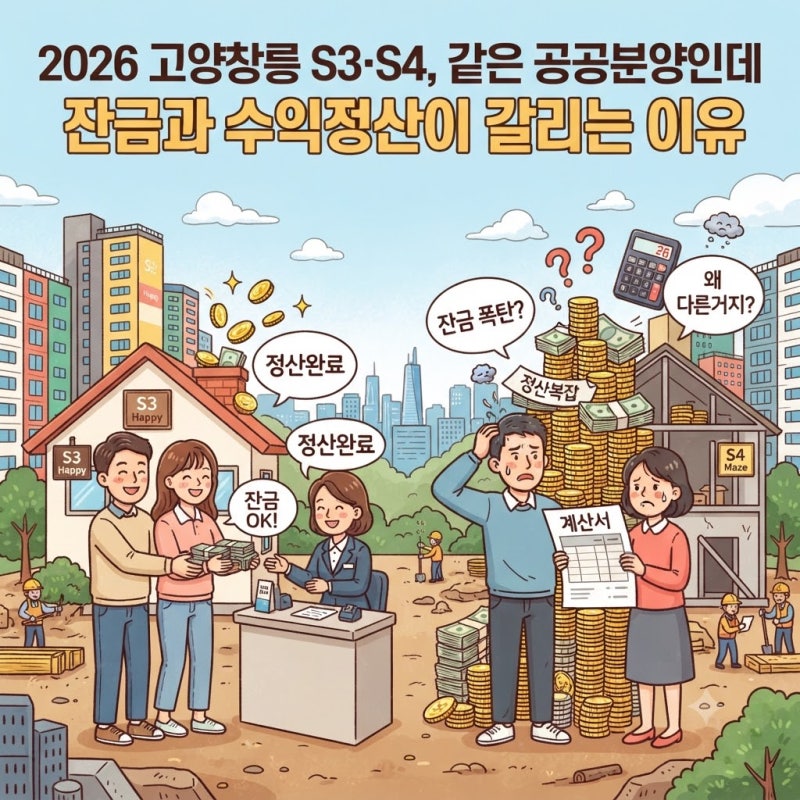 2026 고양창릉 S3·S4, 같은 공공분양인데 잔금과 수익정산이 갈리는 이유