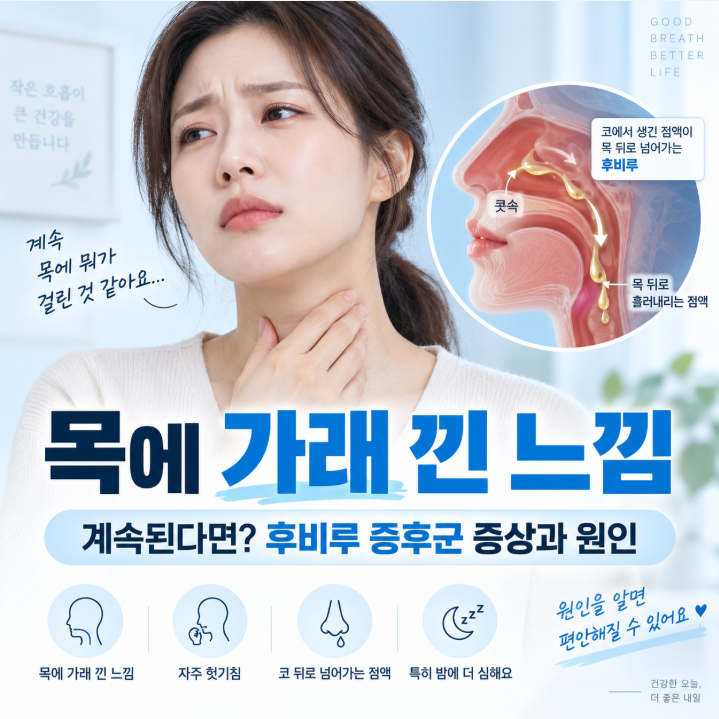 목에 가래 낀 느낌 계속된다면? 후비루 증후군 증상과 원인
