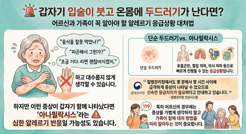 [어르신 건강]갑자기 입술이 붓고 온몸에 두드러기가 난다면? 응급상황 대처법