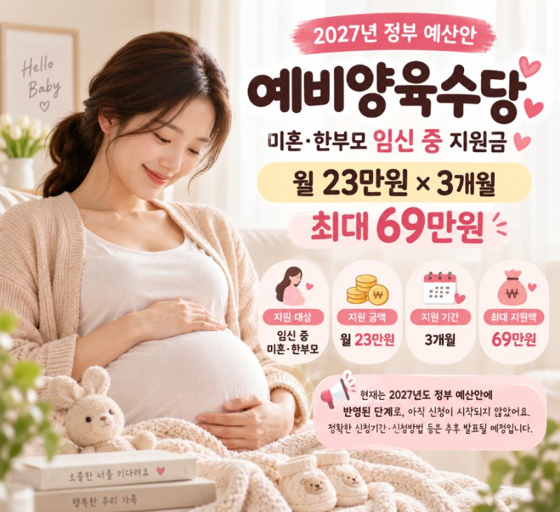 2027 예비양육수당 신설 추진, 미혼·한부모 임신 중 월 23만원 지원