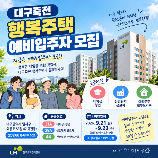 월 임대료 6만 원대부터? 대구죽전 행복주택(산단형) 신청 자격 및 보증금 조건