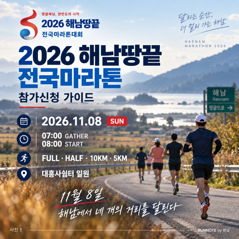 2026 해남땅끝 전국마라톤 접수｜11월 8일·풀·하프·10K·5K 참가신청