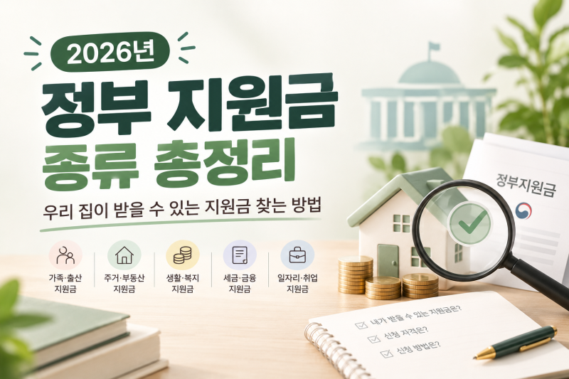 2026년 정부 지원금 종류 총정리｜우리 집이 받을 수 있는 지원금 찾는 방법