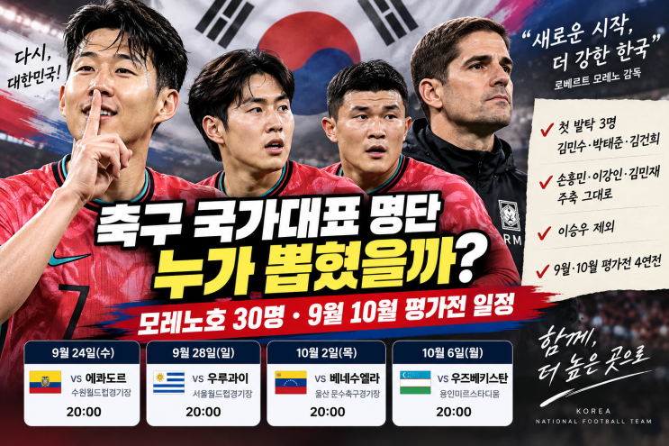 축구 국가대표 명단 누가 뽑혔을까? <b>모레노</b>호 30명·평가전 일정·티....