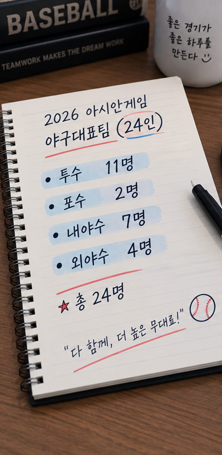 2026년 아시안게임 야구 명단,일정｜대한민국 대표팀 24명 총정리
