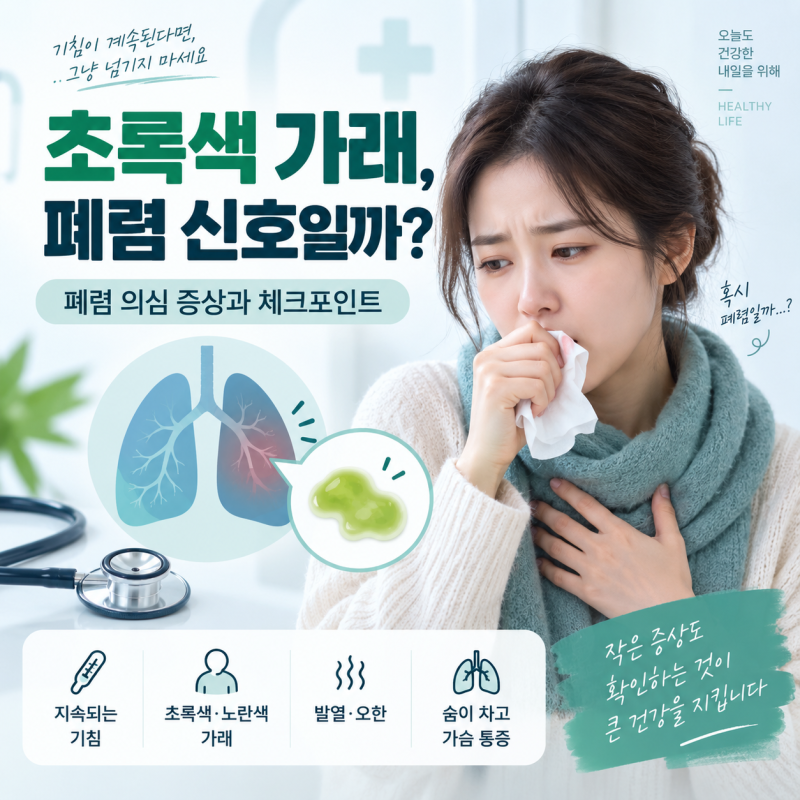 초록색 가래가 나온다면 폐렴 신호일까? 확인해야 할 증상