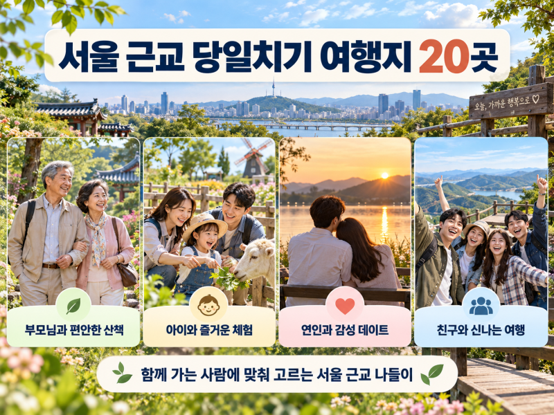서울 근교 당일치기 여행지 20곳｜부모님·아이·연인·친구와 어디로 갈까?
