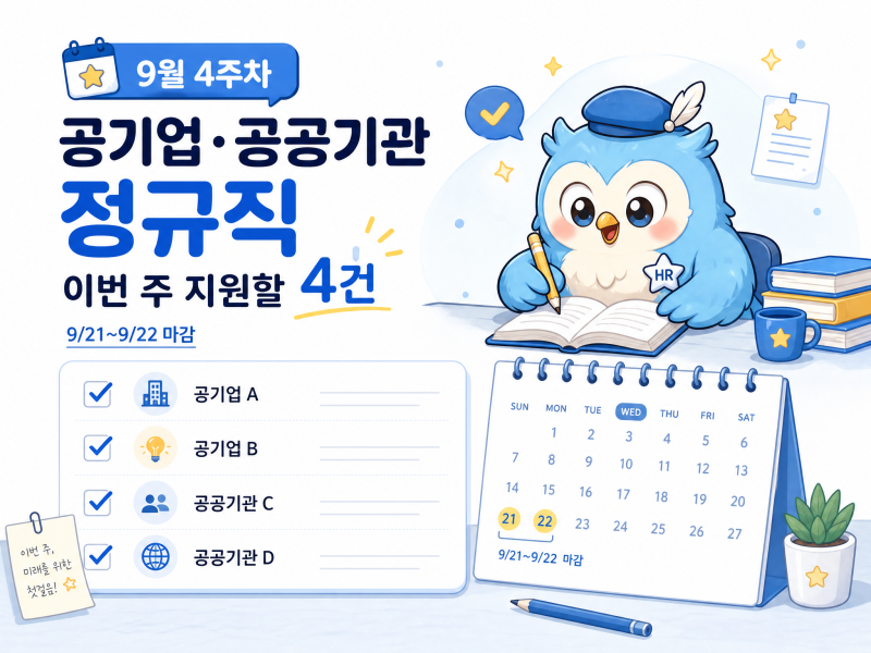 2026년 9월 4주차 공기업·공공기관 정규직 채용 4건｜신입·경력 마감 총정리