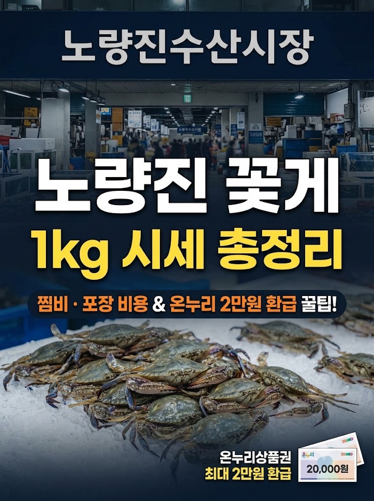 노량진 꽃게 1kg 시세 총정리: 찜비, 포장 비용과 온누리상품권 2만원 환급 꿀팁