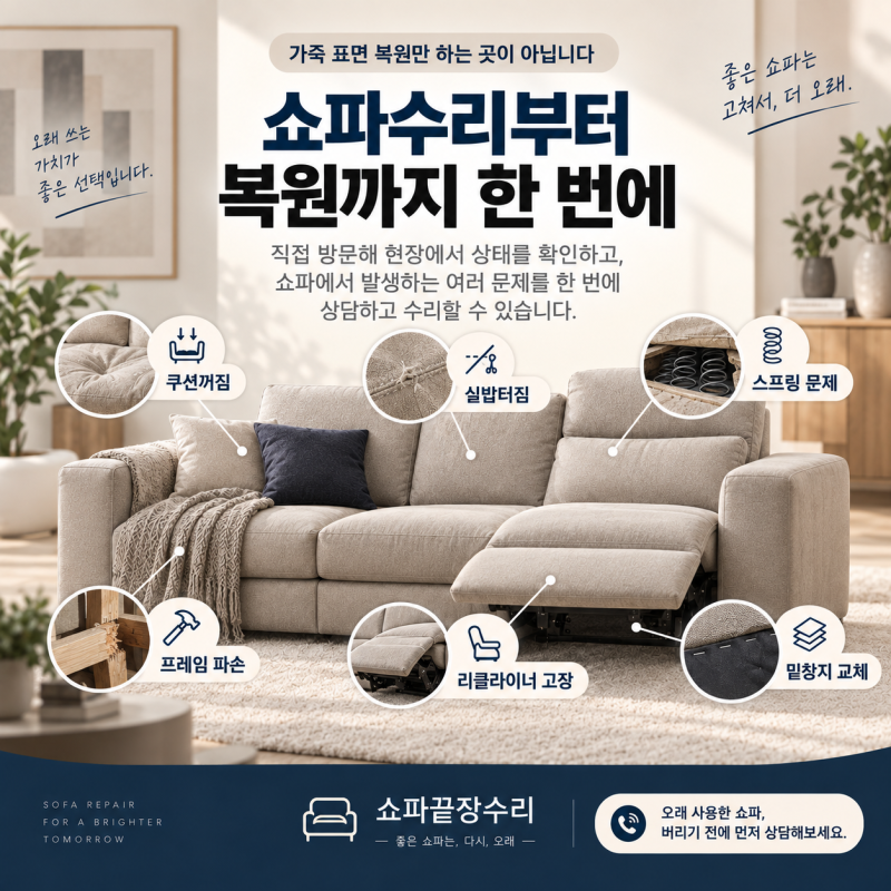 가죽소파복원 벗겨짐과 갈라짐, 오래된 쇼파를 다시 깔끔하게!