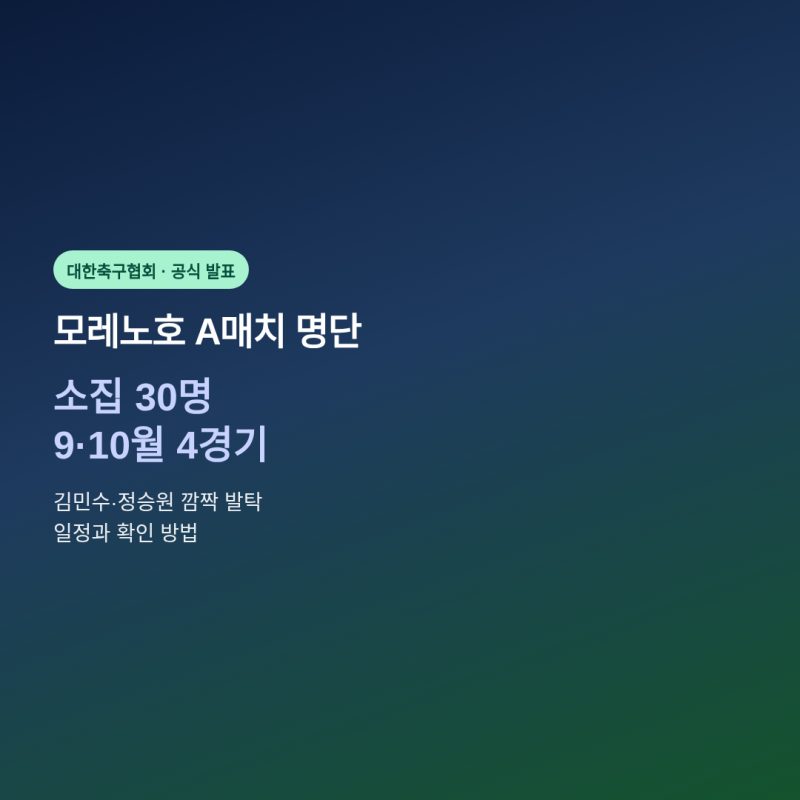 모레노호 A매치 명단과 9·10월 경기 일정