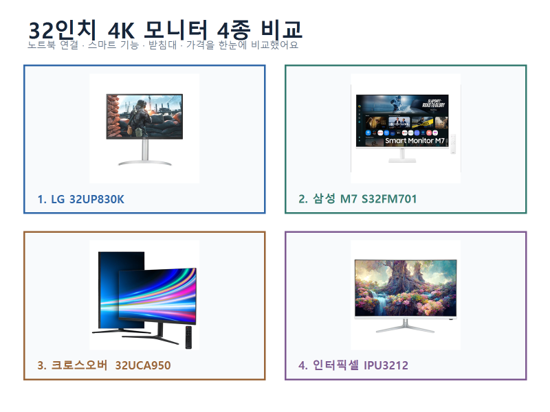 [32인치 4K 모니터 4종비교], 재택근무용 모니터 무엇을 봐야 할까요?