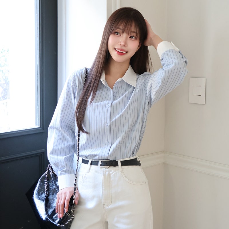 로엠 RMYWG24NT2 배색 카라 스트라이프 셔츠 3개월 써보니 이건 무조건 소장각!