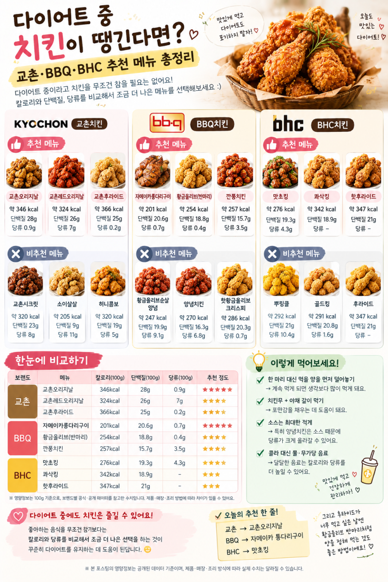 다이어트중 치킨이 땡긴다면 - 교촌, BBQ,BHC편