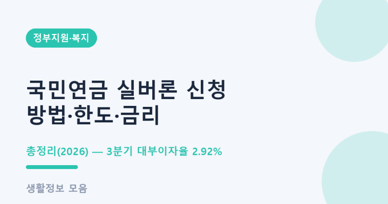 국민연금 실버론, 한도 1,000만원 다 받는 거 아니었습니다 — 신청 방법·금리·계산예시 총....