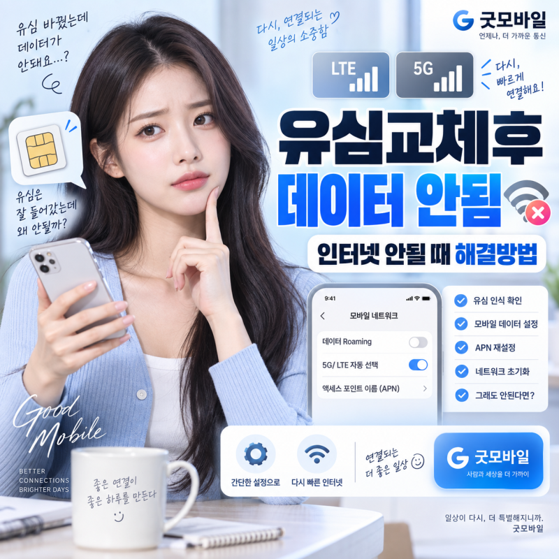 유심교체후데이터안됨 갑자기 인터넷 안될 때 해결 방법