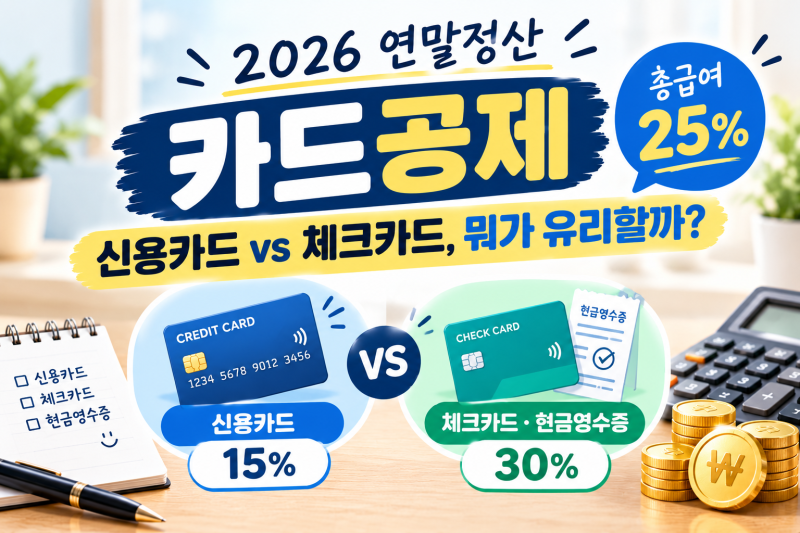 2026 연말정산 신용카드 vs 체크카드｜총급여 25%부터 계산해보세요