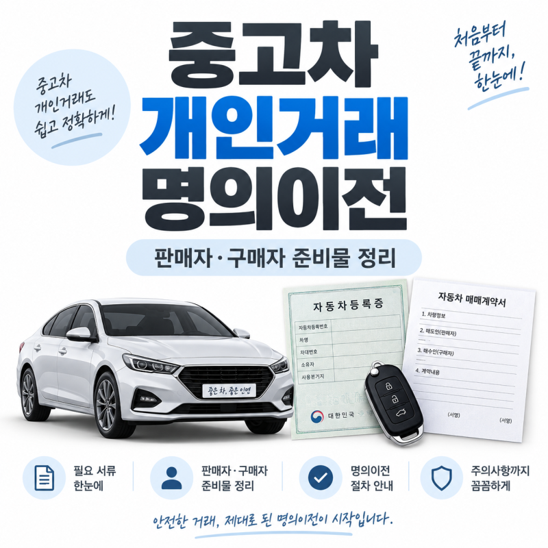 중고차 개인거래 명의이전 방법, 판매자·구매자 준비물부터 온라인 신청까지