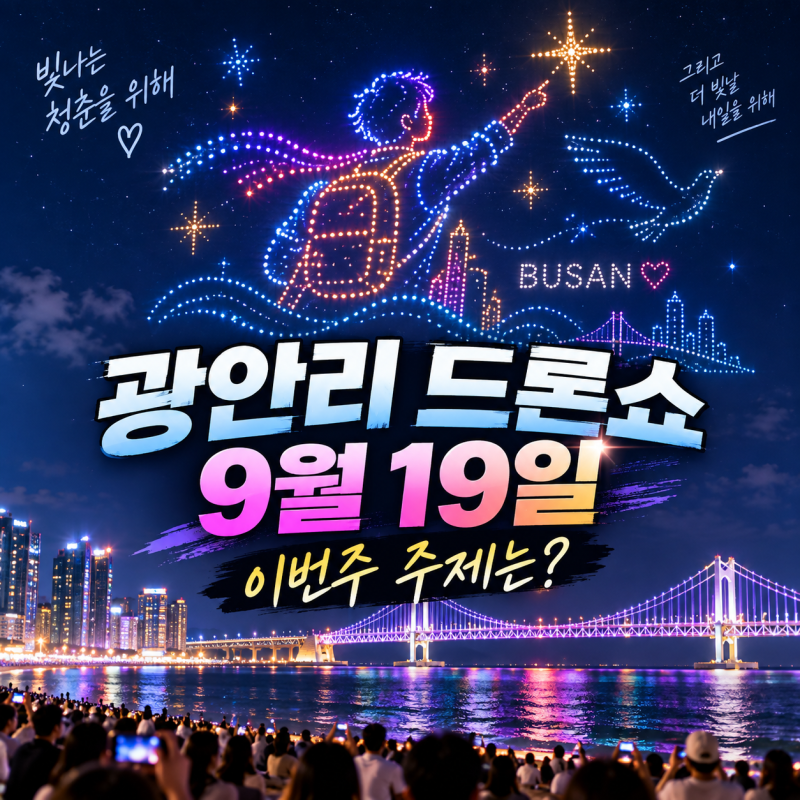 2026 광안리 드론쇼 9월 19일, 이번주 ‘빛나는 청춘을 위해’ 시간·장소 총정리