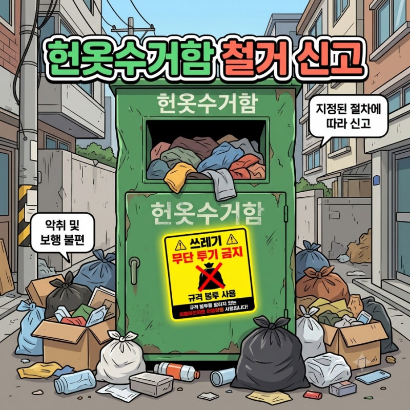 방치된 헌옷수거함 쓰레기 무단투기, 구청 철거 민원 넣는 법