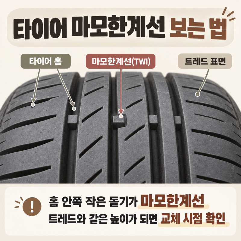 타이어 마모한계선 보는 법, 내 타이어 얼마나 남았는지 확인하는 방법