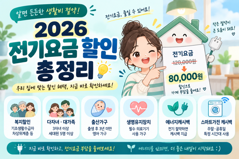 2026 전기요금 할인 총정리｜복지할인·다자녀·출산가구·에너지캐시백 신청 방법
