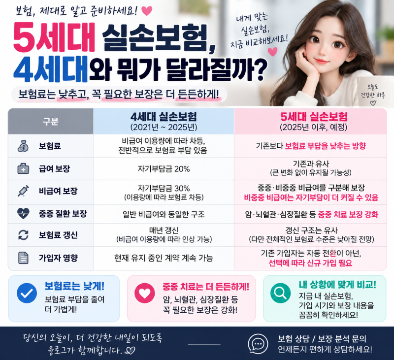 5세대 실손보험, 4세대와 뭐가 달라질까? 4세대 실손보험 차이 총정리