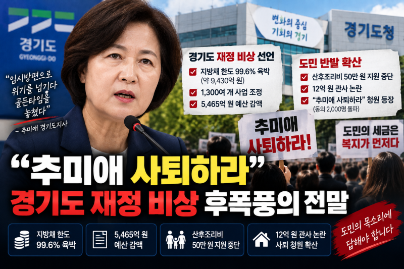"추미애 사퇴하라" 도민청원 등장, 경기도 재정 비상·산후조리비·12억 관사 논란 총정리
