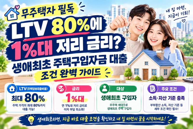 무주택자 필독 LTV 80%에 1%대 저리 금리? 생애최초 주택구입자금 대출 조건 완벽 가이드