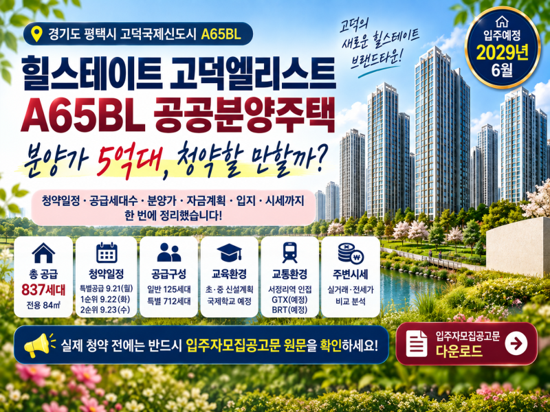 힐스테이트 고덕엘리스트 A65BL 분양가 5억대, 청약하려면 현금 얼마나 필요할까?