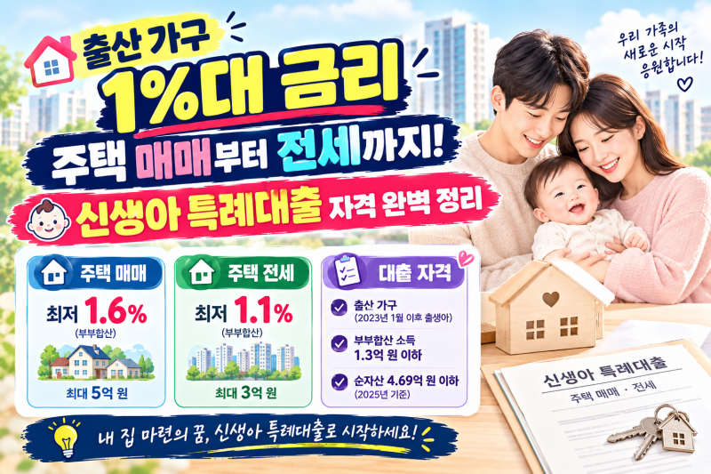 출산 가구 1%대 금리 주택 매매부터 전세까지! 신생아 특례대출 자격 완벽 정리