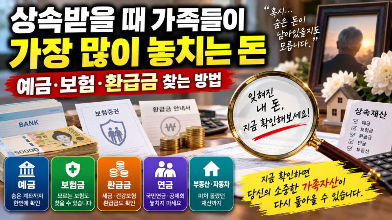 상속받을 때 가족들이 가장 많이 놓치는 돈｜예금·보험·환급금 한 번에 찾는 방법