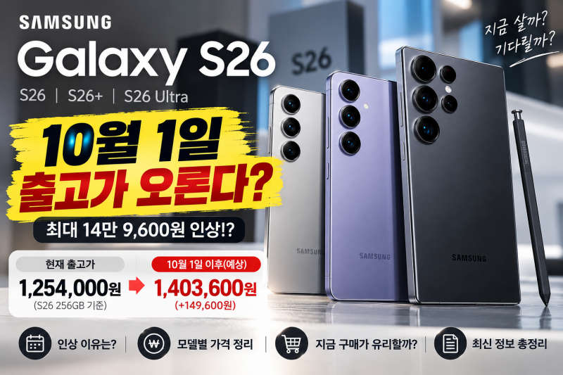 갤럭시 S26 출고가 10월 1일 오른다? 14만9600원 인상 전 가격 총정리