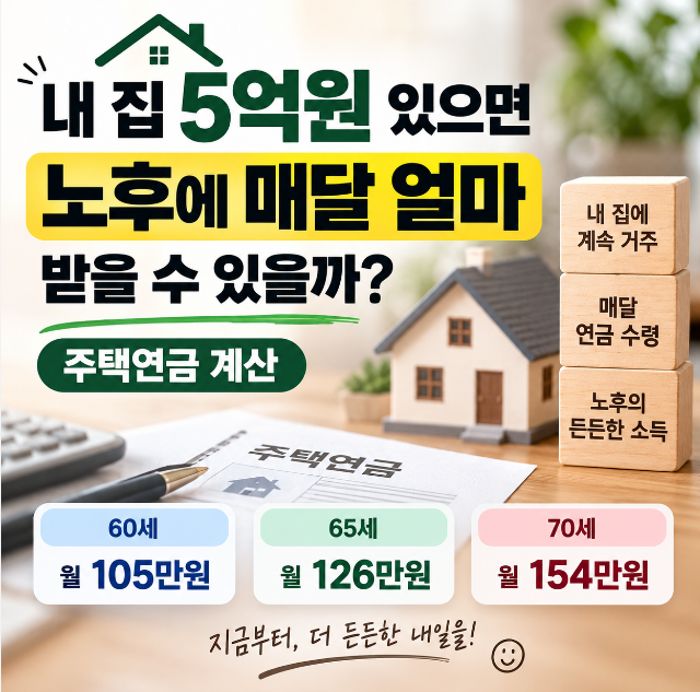 주택연금 5억원 집이면 매달 얼마 받을까? 60세·65세·70세 월수령액 계산