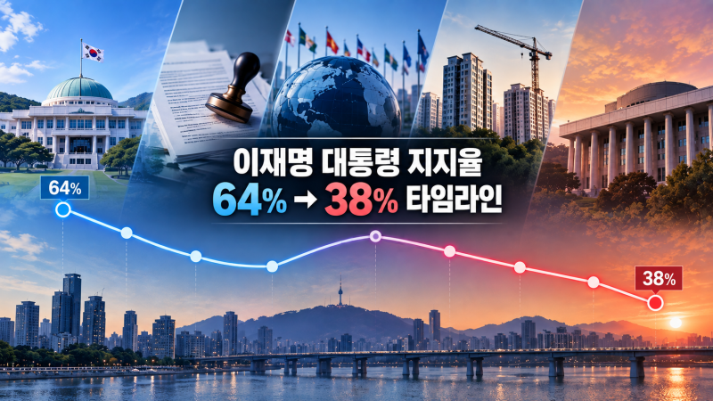 이재명 대통령 지지율 타임라인, 취임 64%→ 38%뒤로 어떻게 되었나?