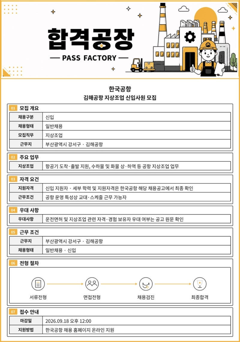 한국공항 김해공항 지상조업 신입사원 모집｜항공기 도착·출발 지원
