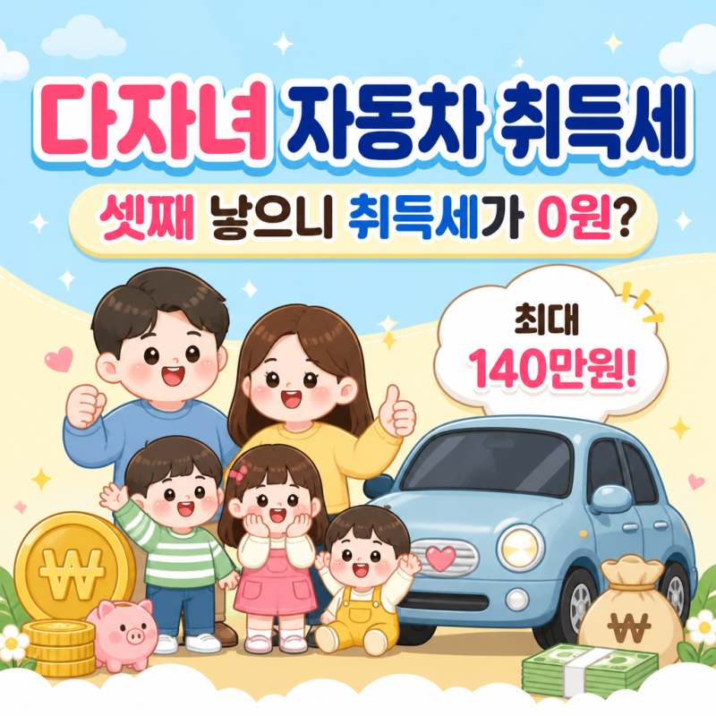 "셋째 낳으니 취득세가 0원?" 다자녀 자동차 감면 받는 법