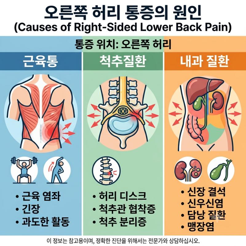 오른쪽 허리 통증, 콕콕 쑤시다면? 단순 근육통 vs 척추질환 vs 내과 질환 구분법