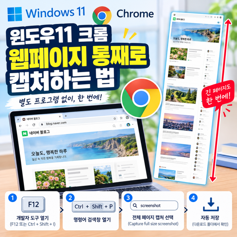 크롬 웹페이지 통째로 캡처하는 법, 웹페이지 전체 화면 쉽게 저장하기 꿀팁