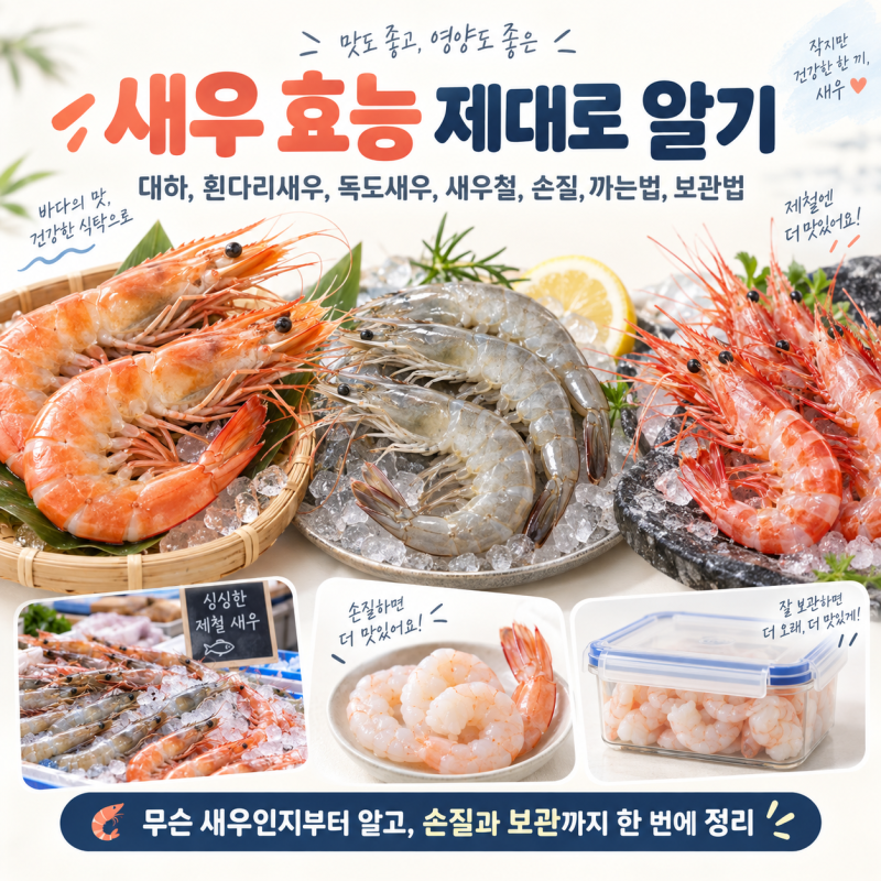 새우 효능 제대로 알기: 대하·흰다리새우·독도새우 철은 언제일까요? 생새우 손질·까는법·....