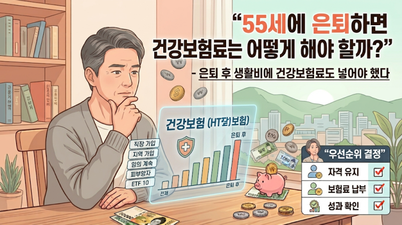 55세에 은퇴하면 건강보험료는 어떻게 해야 할까?은퇴 후 생활비에 건강보험료도 넣어야 했....