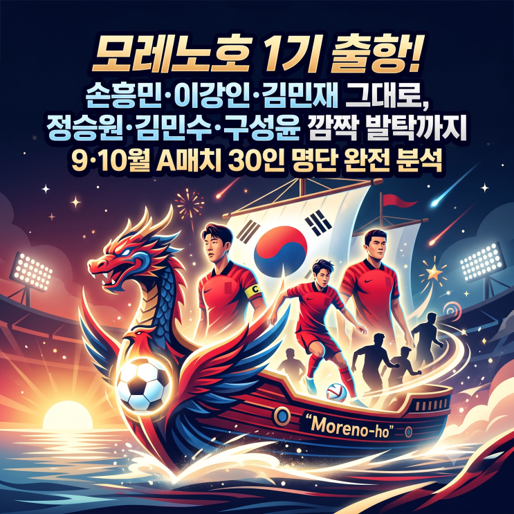 <b>모레노</b>호 1기 출항! 손흥민·이강인·김민재 그대로, 정승원·김민수....