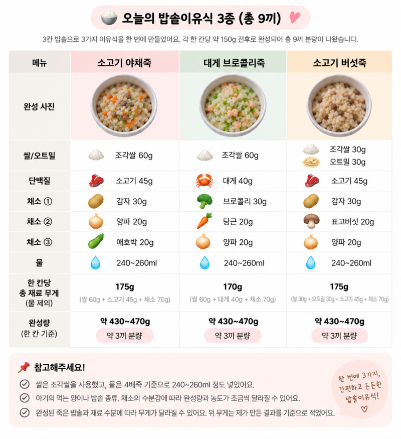 9개월 후기 밥솥이유식 만드는 법｜쌀·물 비율, 재료 양까지 한 번에 정리
