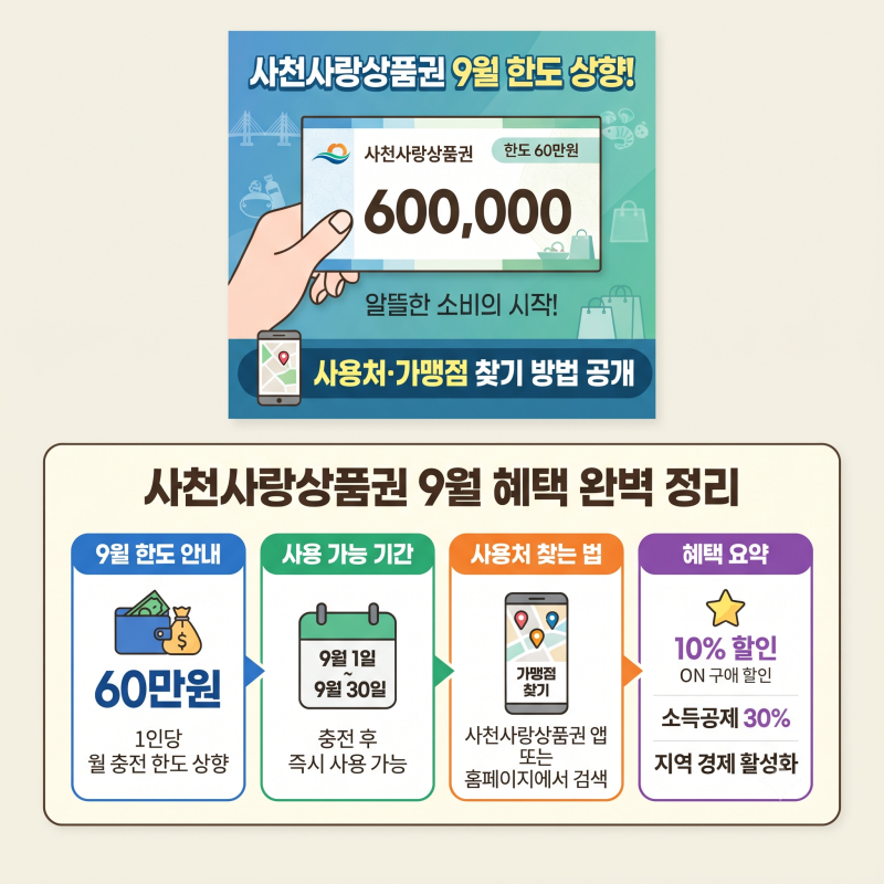 사천사랑상품권 9월 한도 60만원, 사용처·가맹점 찾는 방법까지