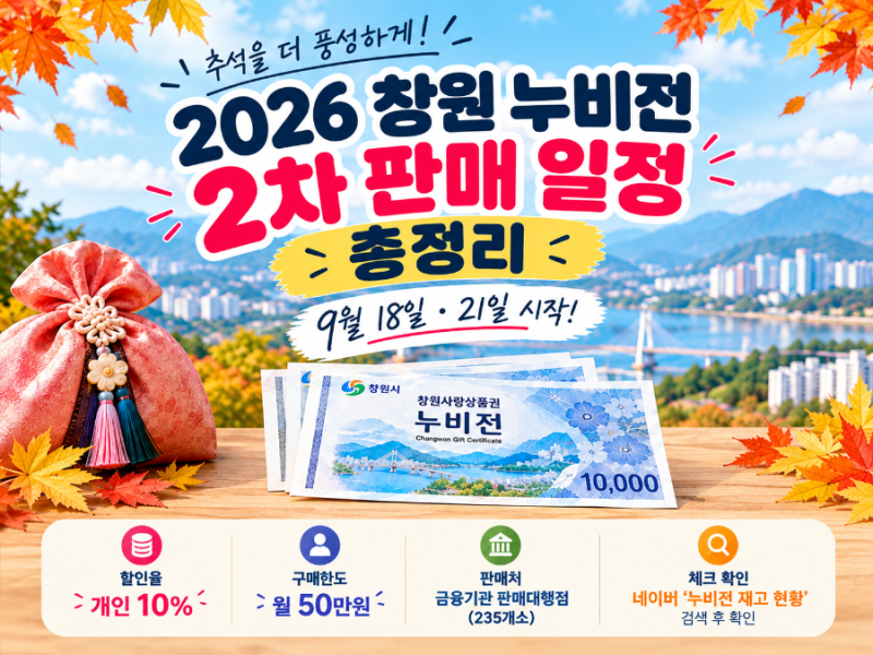 2026 창원 추석 누비전 2차 판매 총정리｜10% 할인 일정,판매처,대상,방법