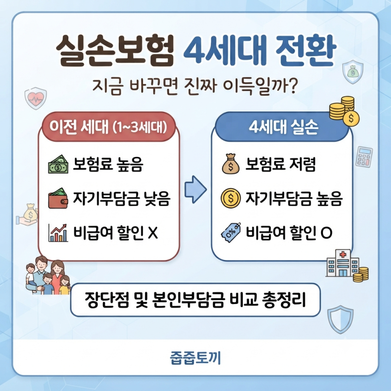 실손보험 4세대 전환, 지금 바꾸면 진짜 이득일까? 장단점 및 본인부담금 비교 총정리