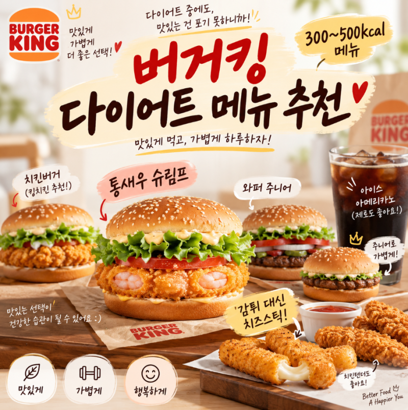 버거킹 다이어트 메뉴, 버거킹 다이어트 햄버거 추천 및 현명하게 즐기는 꿀팁