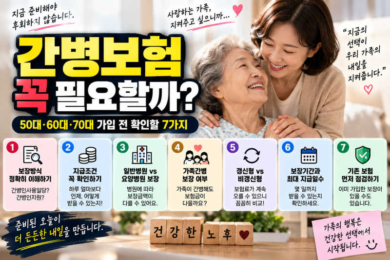 간병보험 꼭 필요할까? 50대·60대·70대 가입 전 확인할 7가지