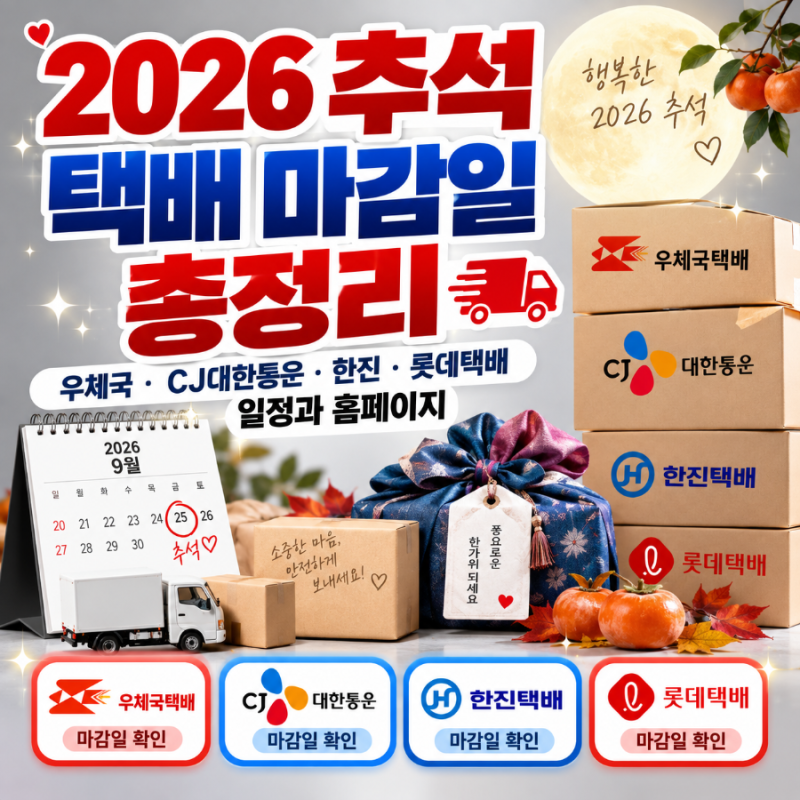 2026 추석 택배 마감일 총정리｜우체국·CJ대한통운·한진·롯데택배 일정과 홈페이지